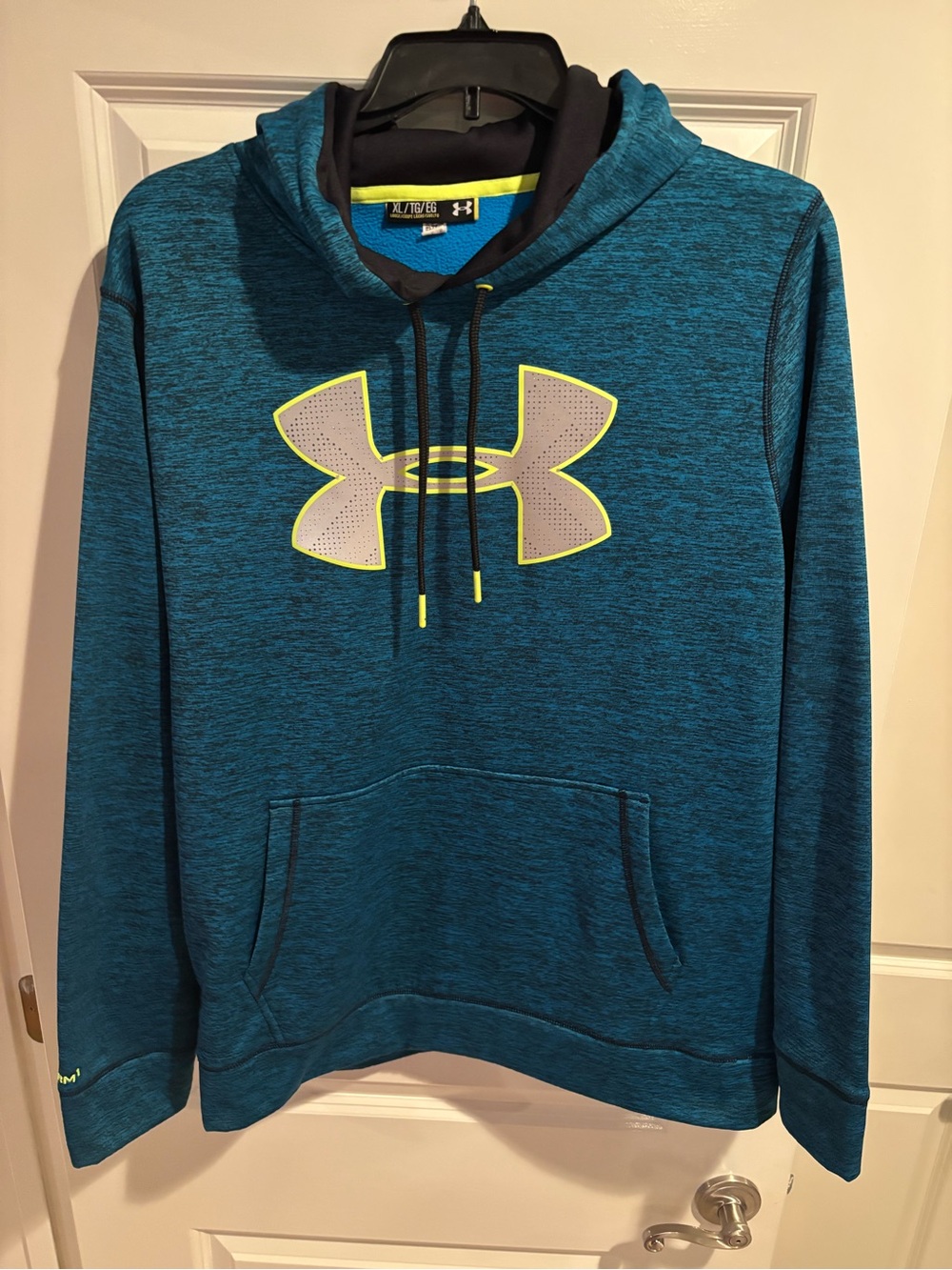 Under Armour Storm Men’s XL Teal Blue Loose Fit Pullover Hoodie Neon Logo